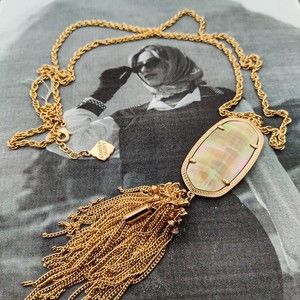 Rayne Long Pendant Mother of Pearl Necklace in Gold